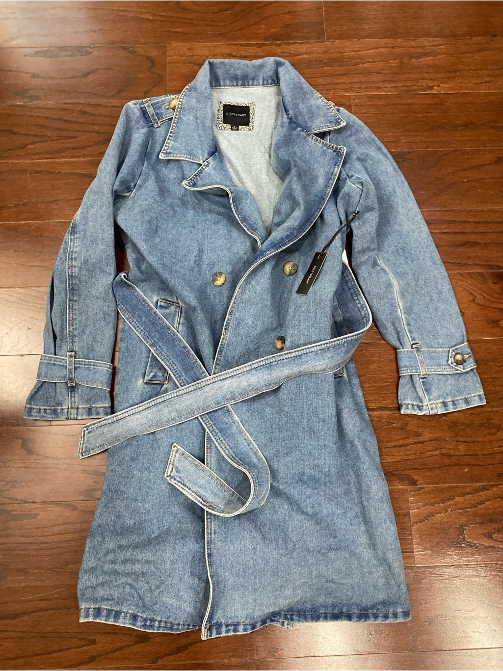 Nwt Women’s Long Denim Jacket Trench Coat Windbreaker Solid Color Casual Chic L